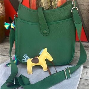 Green Leather Hermes Shoulder Bag with Scarf Accent -copy